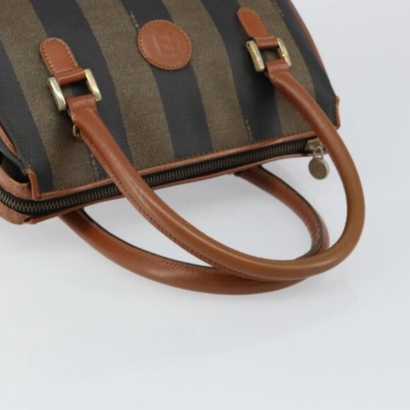 FENDI Pecan Canvas Hand Bag PVC Brown Gold Auth ep11310 - Picture 8 of 16